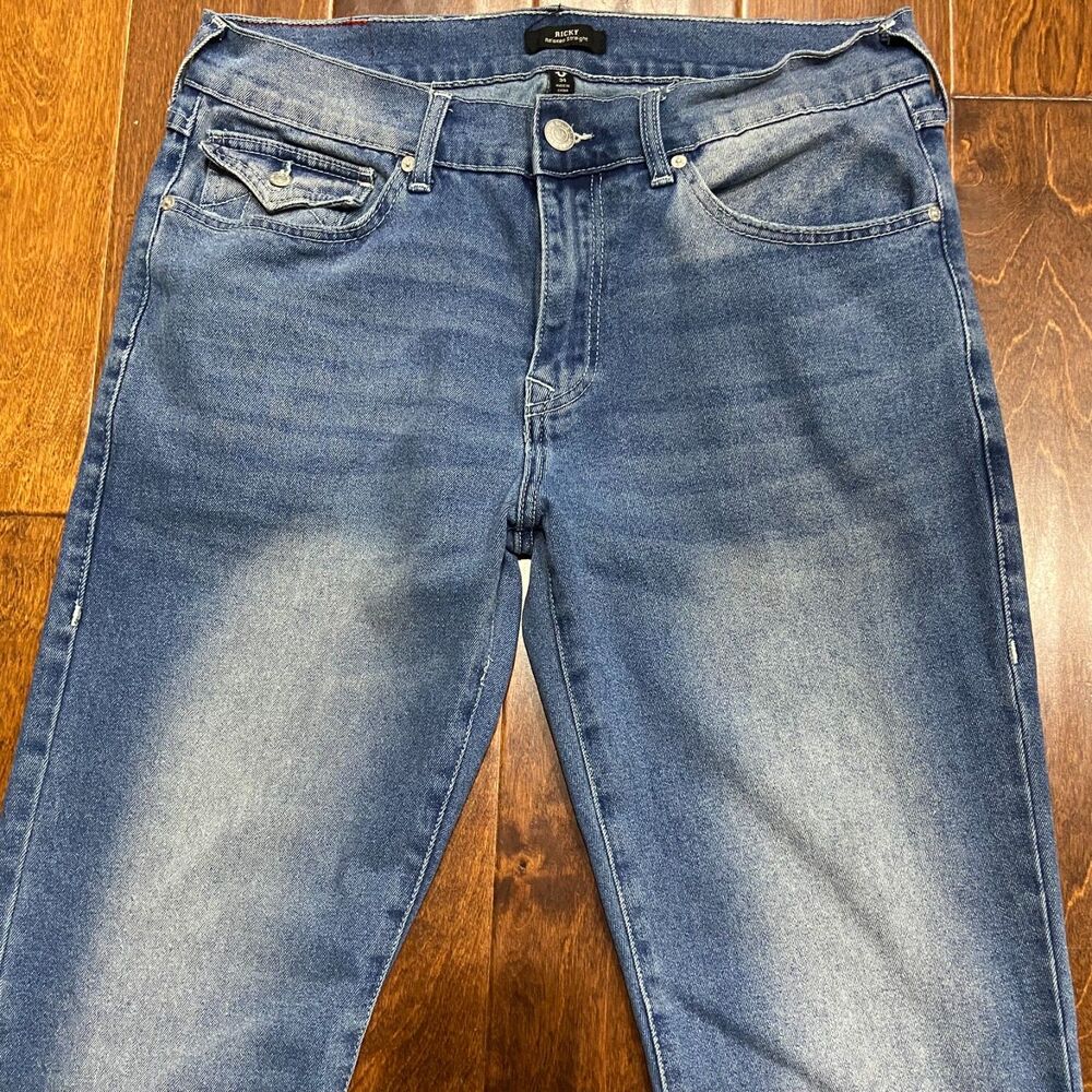 True Religion Ricky Relaxed Straight Leg Flap Pocket Denim Blue Jeans Womens 34 - Picture 2 of 10